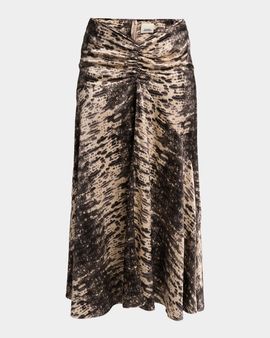 Isabel Marant Laren Python-Print Ruched Silk Midi Skirt