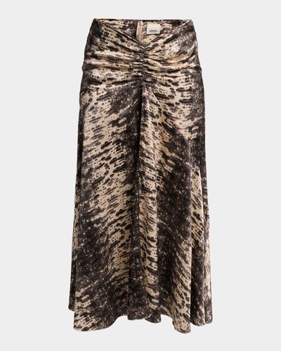 Isabel Marant Laren Python-Print Ruched Silk Midi Skirt