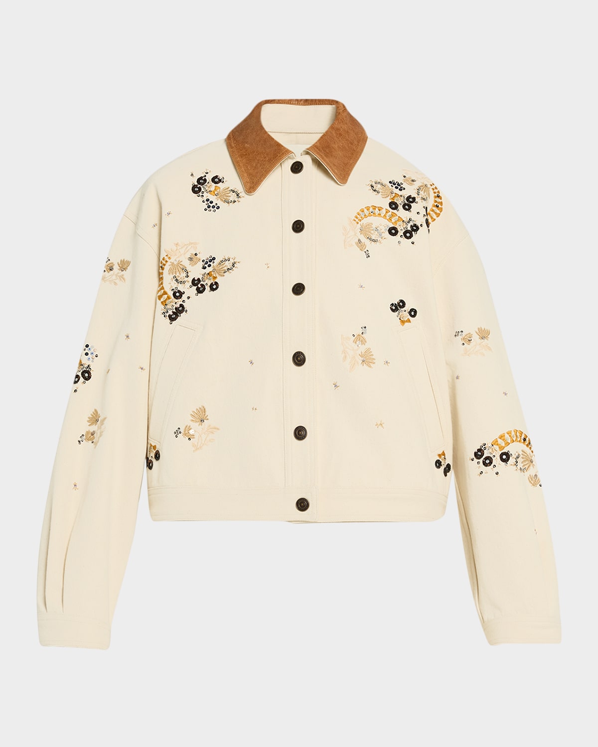 Isabel Marant Lavine Embroidered Cotton Leather-Collar Barn Jacket