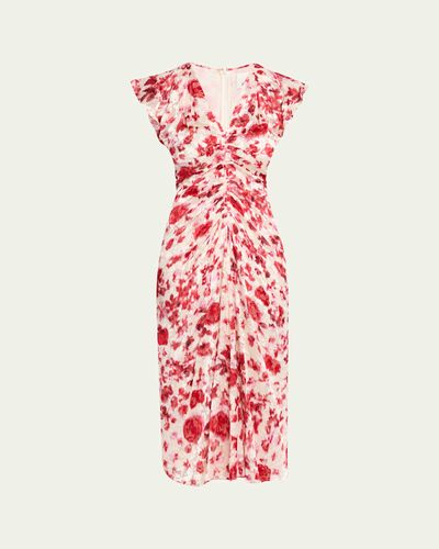 Isabel Marant Lyndsay Floral Burnout Flutter-Sleeve Midi Dress