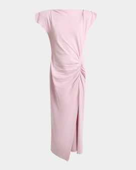 Isabel Marant Nadela Ruched Slit Cotton Ankle Dress