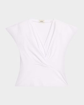 Isabel Marant Nadrine Gathered V-Neck Cotton T-Shirt