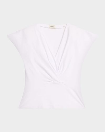 Isabel Marant Nadrine Gathered V-Neck Cotton T-Shirt