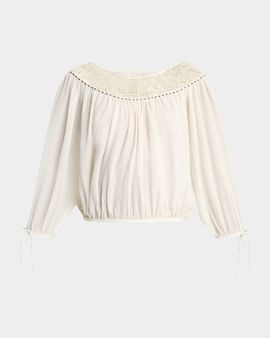 Isabel Marant Nelida Guipure Lace-Trim Silk Gauze Drawstring Blouse