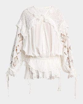 Isabel Marant Nowana Broderie Anglaise Ruffle Peasant Top