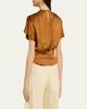 Isabel Marant Sakine Pleated Short-Sleeve Satin Top - 3
