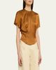 Isabel Marant Sakine Pleated Short-Sleeve Satin Top - 4