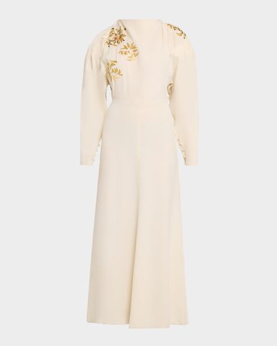 Isabel Marant Samsha Embellished Crepe Long-Sleeve Maxi Dress