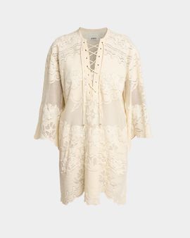 Isabel Marant Solara Floral Jacquard Lace-Up Mini Caftan Dress