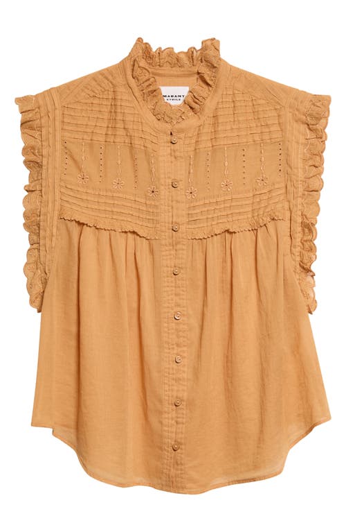 Isabel Marant Étoile Isabel Marant Étoile Dersia Embroidery & Pleat Detail Sleeveless Cotton Button-Up Shirt
