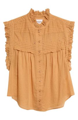 Isabel Marant Étoile Isabel Marant Étoile Dersia Embroidery & Pleat Detail Sleeveless Cotton Button-Up Shirt
