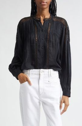 Isabel Marant Étoile Isabel Marant Étoile Polda Lace & Pintucked Long Sleeve Shirt