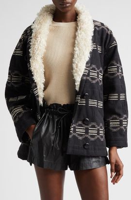 Isabel Marant Étoile Isabel Marant Étoile Qayla Stripe Coat with Faux Fur Trim