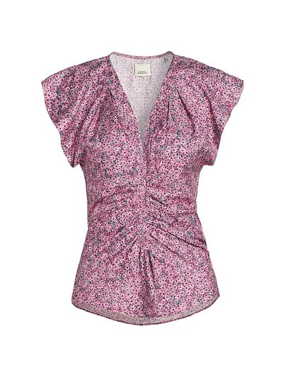 Isabel Marant Women's Lonea Floral Silk-Blend Ruched Top