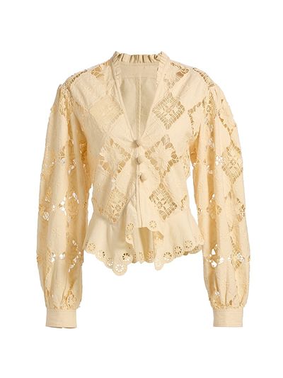 Isabel Marant Women's Nina Eyelet Cotton-Linen Top