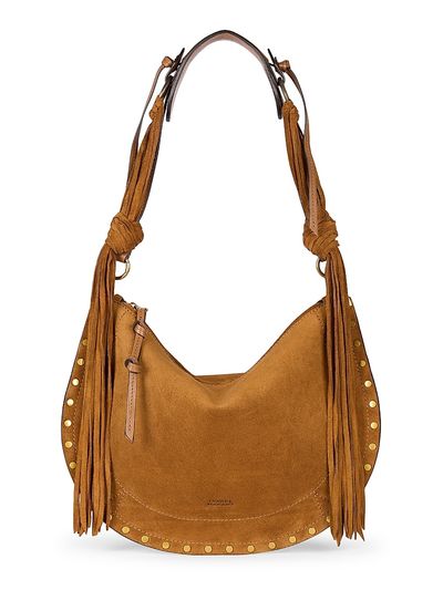 Isabel Marant Women's Oskan Fringed Studded Suede Shoulder Bag
