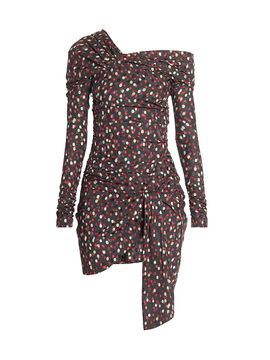 Isabel Marant Women's Velari Spotted Stretch Silk Asymmetric Minidress