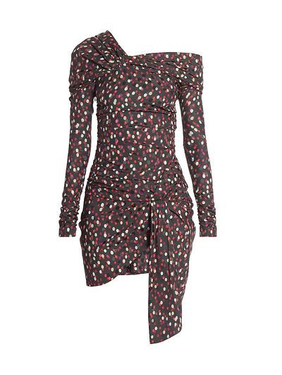 Isabel Marant Women's Velari Spotted Stretch Silk Asymmetric Minidress