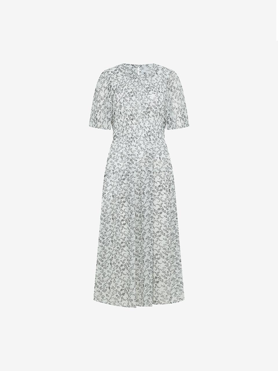 ISABEY Floral Pattern Shirring Elastic Band Short Sleeve Dress (VKOAD2553)