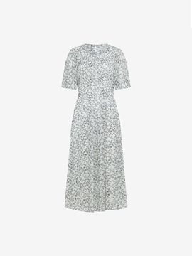 ISABEY Floral Pattern Shirring Elastic Band Short Sleeve Dress (VKOAD2553)