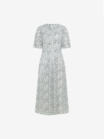 ISABEY Floral Pattern Shirring Elastic Band Short Sleeve Dress (VKOAD2553)