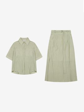 ISABEY Pocket Blouse Belted Skirt Set Midi (VKOAE1542)
