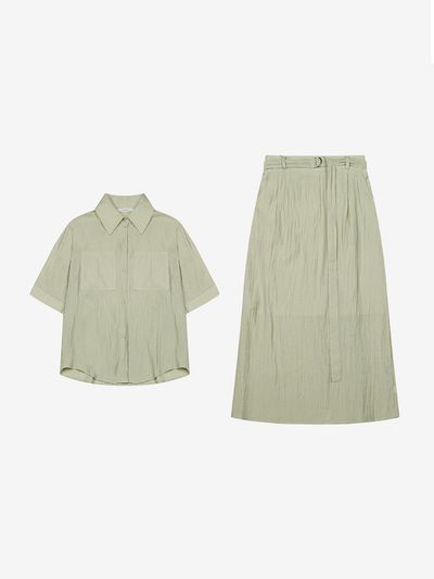ISABEY Pocket Blouse Belted Skirt Set Midi (VKOAE1542)