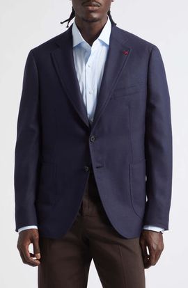 ISAIA ISAIA Capri Navy Wool Hopsack Blazer