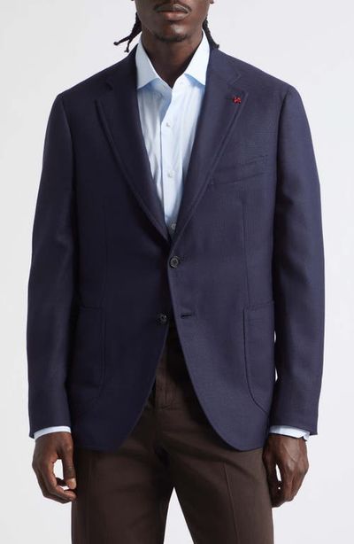 ISAIA ISAIA Capri Navy Wool Hopsack Blazer