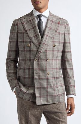 ISAIA ISAIA Overcheck Matte Effect Double Breasted Wool & Silk Jacket