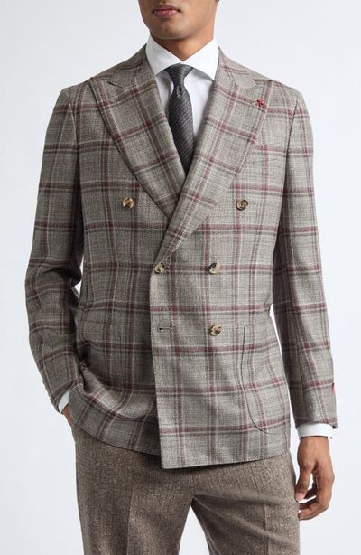 ISAIA ISAIA Overcheck Matte Effect Double Breasted Wool & Silk Jacket