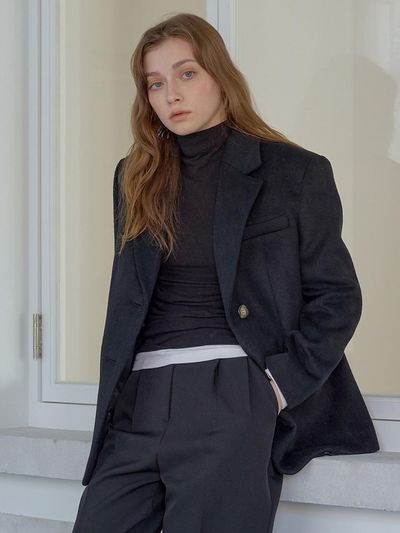 ismelbon Solid Wool Boxy Blazer