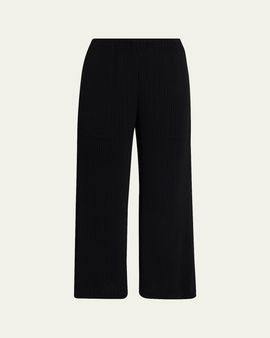 Issey Miyake Hatching Plisse Straight-Leg Crop Pants