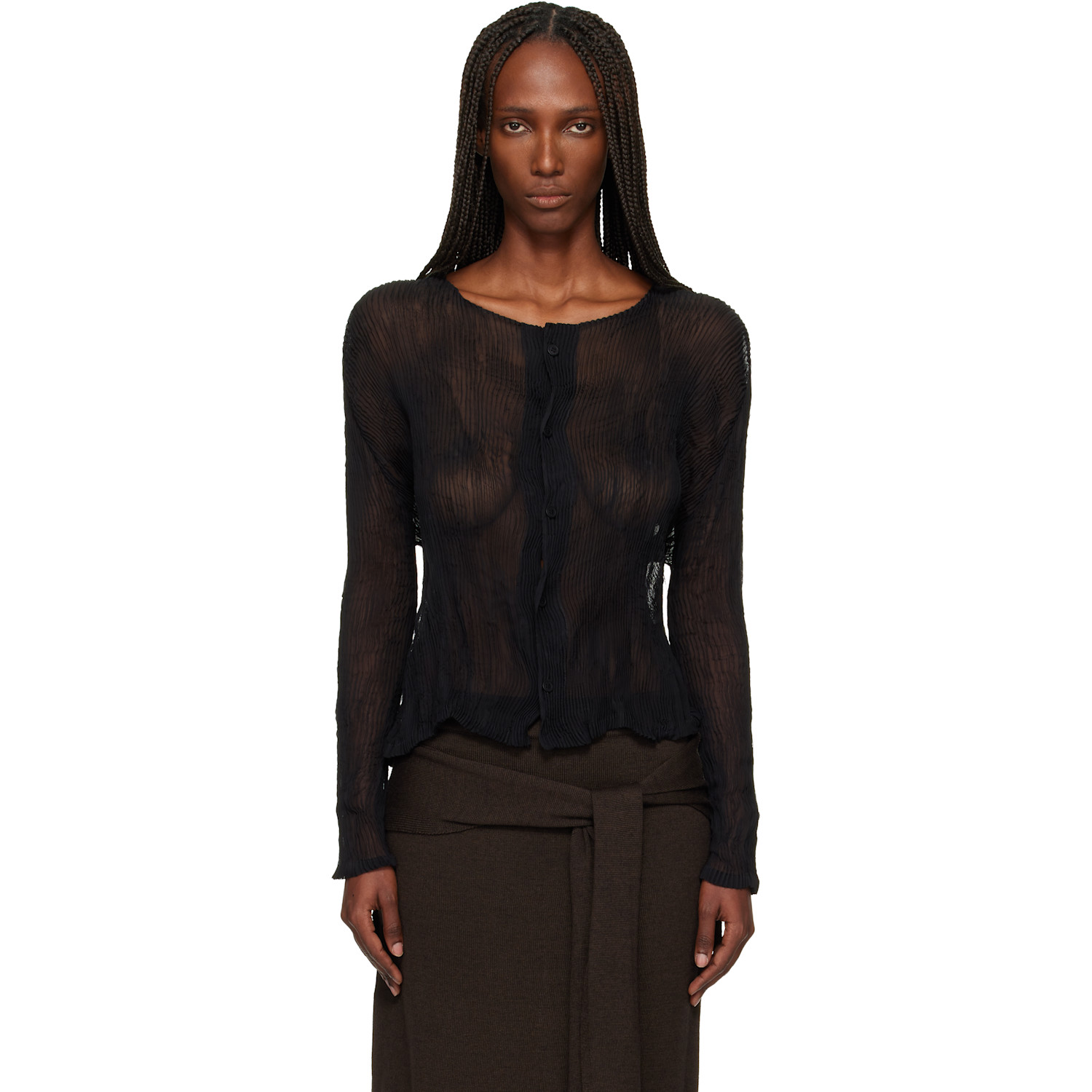 ISSEY MIYAKE - Black Chiffon Twist Cardigan