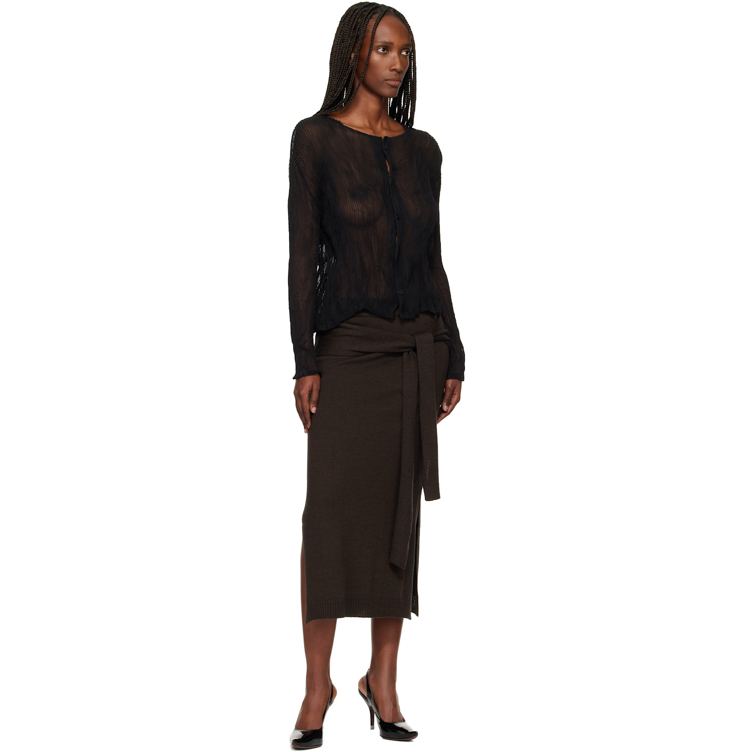 ISSEY MIYAKE - Black Chiffon Twist Cardigan