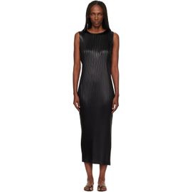 ISSEY MIYAKE ISSEY MIYAKE Black Glossed Metal Pleats Midi Dress