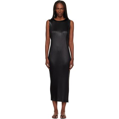 ISSEY MIYAKE ISSEY MIYAKE Black Glossed Metal Pleats Midi Dress