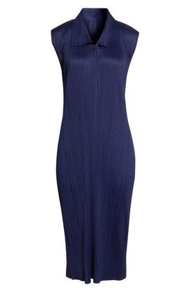 Issey Miyake Issey Miyake Monthly Colors May Pleated Sleeveless Midi Polo Dress