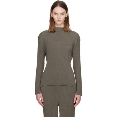 ISSEY MIYAKE ISSEY MIYAKE Taupe Hatching Pleats Top