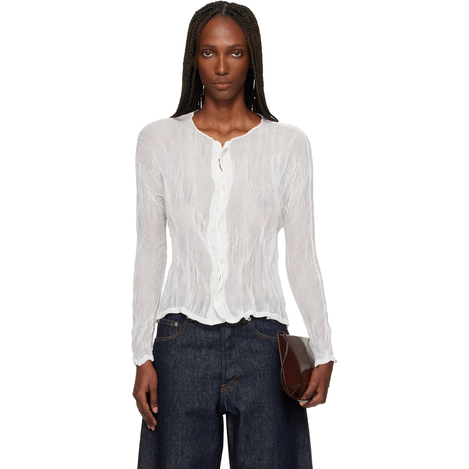 ISSEY MIYAKE - White Chiffon Twist Cardigan