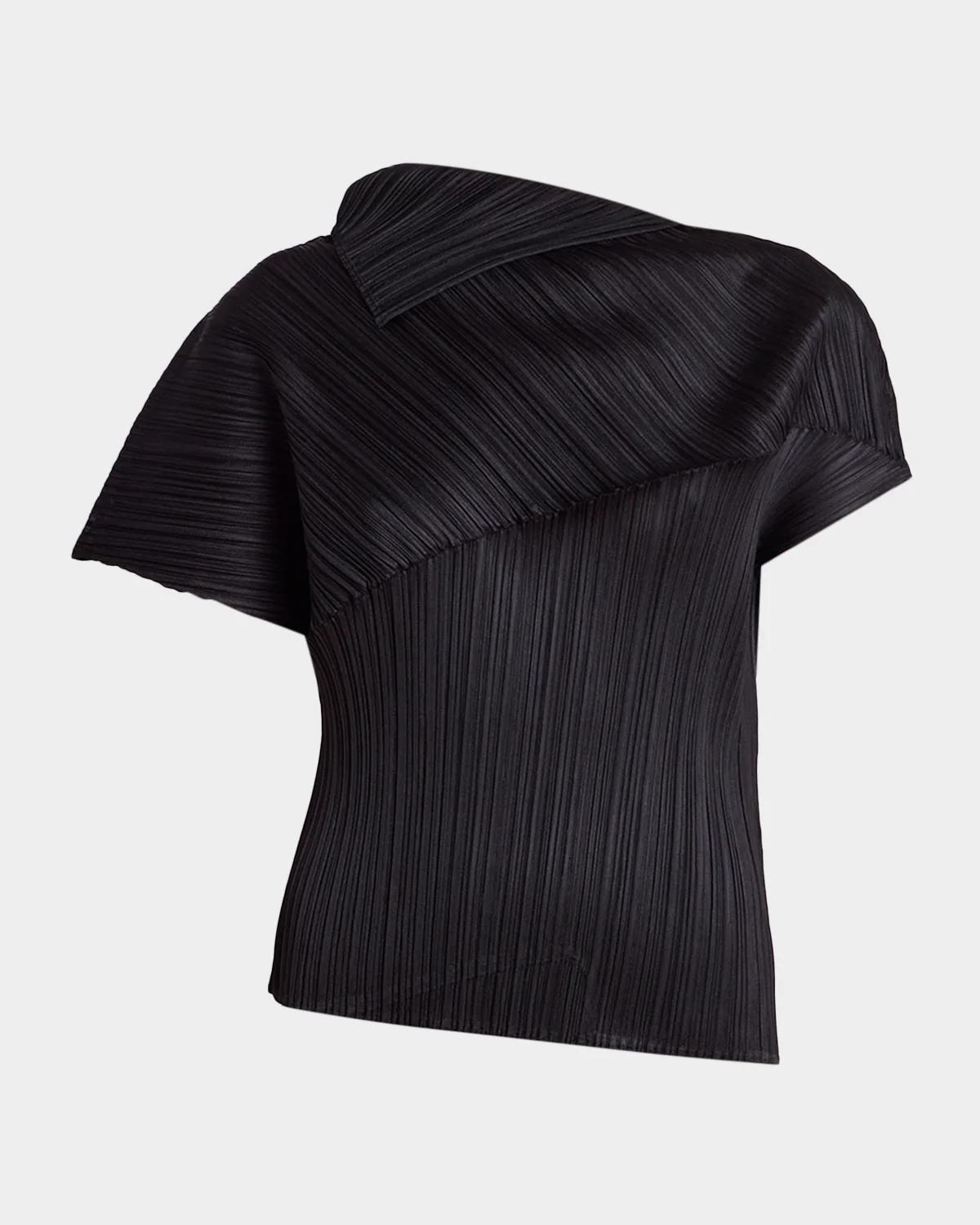 Issey Miyake Leap Pleated Sculptural Short-Sleeve Top