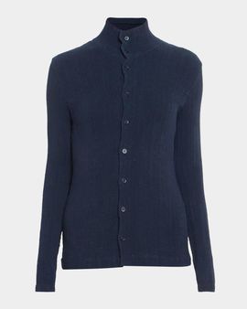 Issey Miyake Rill Plisse Jersey Turtleneck Cardigan