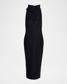 Issey Miyake Sculptural Turtleneck Wool Sleeveless Maxi Dress