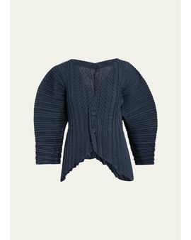 Issey Miyake Unfurling Pleats Sculptural V-Neck Cardigan