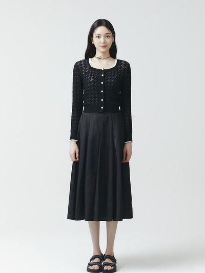 IT MICHAA Back Elastic Panel Flare Midi Skirt [BLACK] (ITO4WSK400)