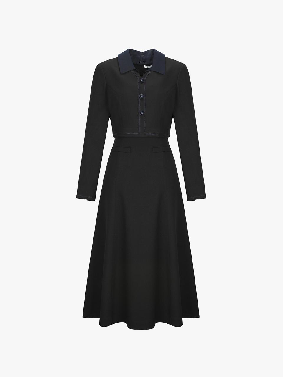 IT MICHAA Detachable Collar Tweed Slim Fit Dress [BLACK] (ITP2WOP760)