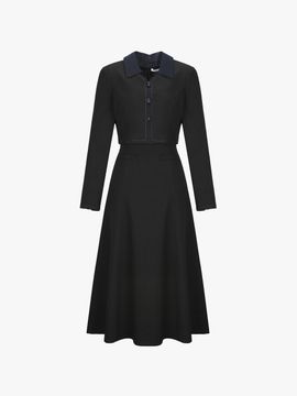 IT MICHAA Detachable Collar Tweed Slim Fit Dress [BLACK] (ITP2WOP760)