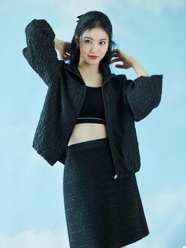 IT MICHAA Draw String Loose-fit Oversized Jacket [BLACK]