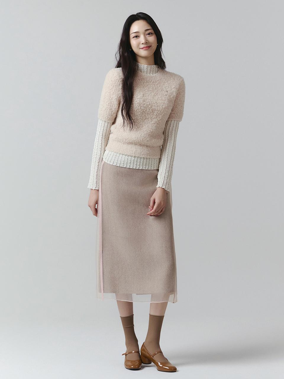 IT MICHAA Embossed Texture Layered Midi Slim Fit Skirt (ITOBWSK310)