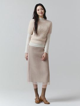 IT MICHAA Embossed Texture Layered Midi Slim Fit Skirt (ITOBWSK310)